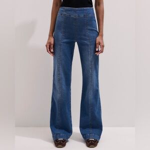 ME+EM Kick Flare Travel Jean Stretch High Rise Wide Leg Blue Size Large